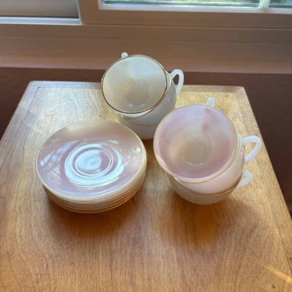 Vintage 60s Arcopal Harlequin Espresso Cups, Opaline Pastel, French Midcentury - Picture 16 of 16